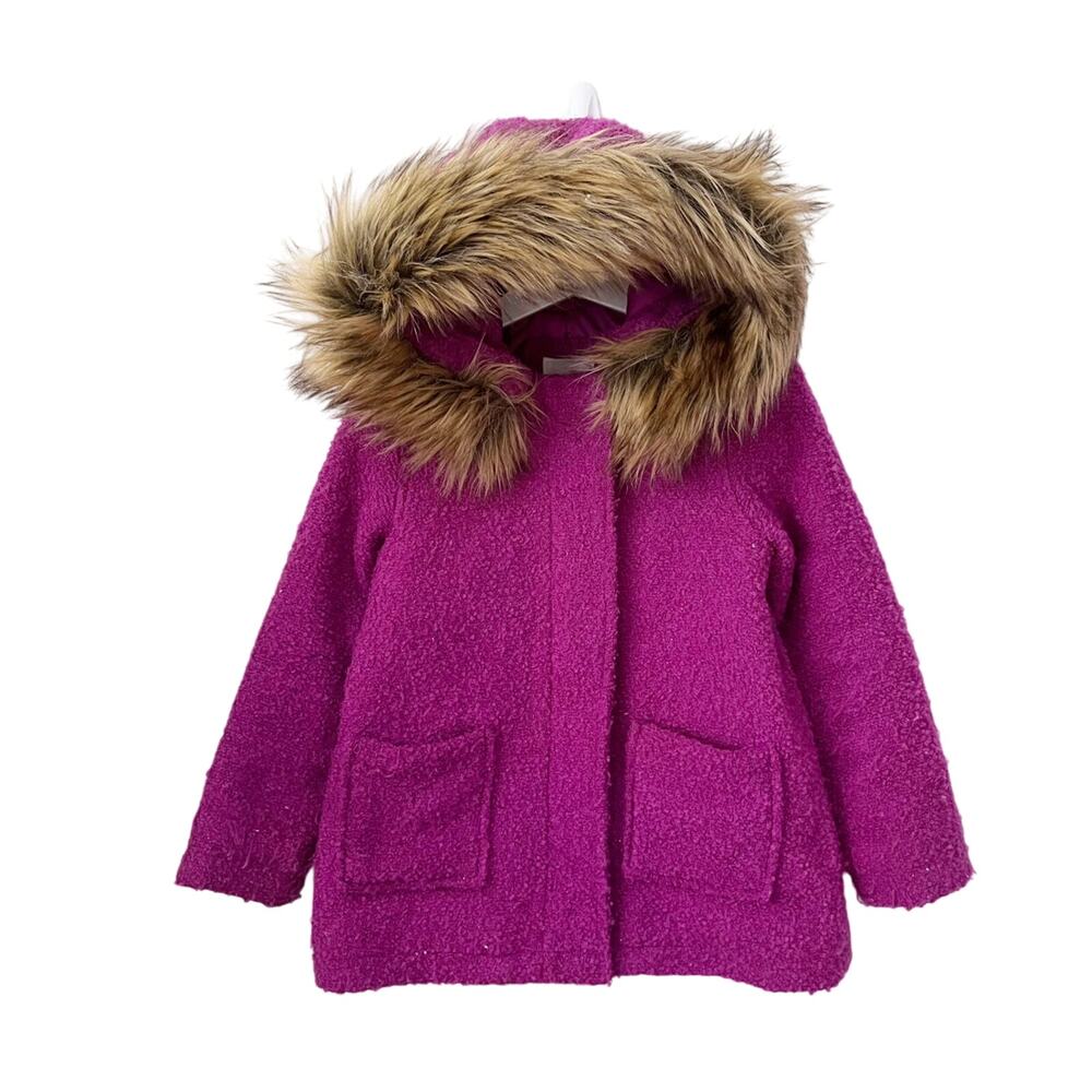 Cat & Jack Fuchsia Textured Faux Fur Trim Coat XS 4/5